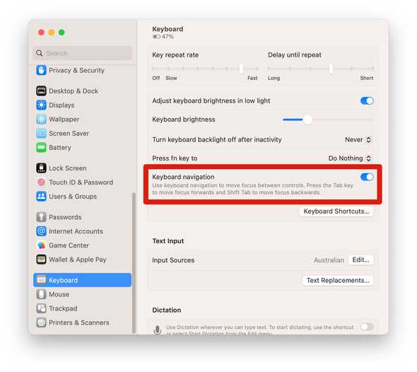 keyboard settings macos ventura